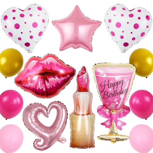 Spa Party Deko Ballons - 13 Stück Pink Fashion Cosmetic Luftballons, Lippenstift, Rote Lippen, Herzen, Sterne, Weinglas Heliumballon für Mädchen Geburtstags, Engagement, Hochzeit, Karneval Spa Party Deko Ballons - 13 Stück Pink Fashion Cosmetic Luftballons, Lippenstift, Rote Lippen, Herzen, Sterne, Weinglas Heliumballon für Mädchen Geburtstags, Engagement, Hochzeit, Karneval von Runyuzi