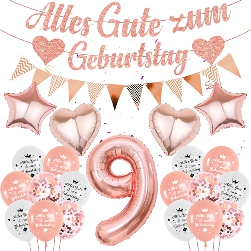 luftballon 9. Geburtstag Deko Rosegold - 57 Stücke Mädchen 9. Geburtstagsdeko Banner, Folienballon Zahl 9, 9 jahre Alles Gute zum Geburtstag Girlande für Kindergeburtstag Party Ballon Dekoration luftballon 9. Geburtstag Deko Rosegold - 57 Stücke Mädchen 9. Geburtstagsdeko Banner, Folienballon Zahl 9, 9 jahre Alles Gute zum Geburtstag Girlande für Kindergeburtstag Party Ballon Dekoration von Runyuzi