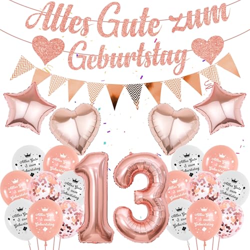 13. Geburtstag Deko luftballon Mädchen - 58 Stücke Rosegold 13. Geburtstagsdeko Banner, Folienballon Zahl 13, 13 jahre Alles Gute zum Girlande Ballon für offizielle Teenager Party Dekoration 13. Geburtstag Deko luftballon Mädchen - 58 Stücke Rosegold 13. Geburtstagsdeko Banner, Folienballon Zahl 13, 13 jahre Alles Gute zum Girlande Ballon für offizielle Teenager Party Dekoration von Runyuzi
