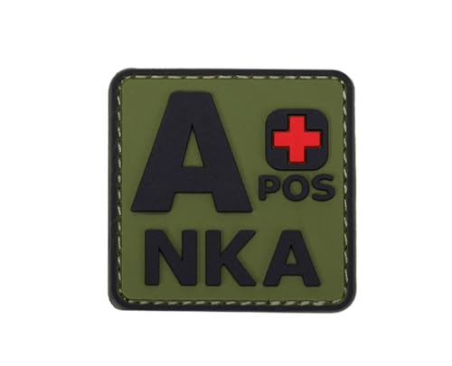 Ruoming 1 x taktischer Blutgruppen-Patch, 5,1 x 5,1 cm, PVC, 3D, Hakenverschluss (Grün A +) von Ruoming