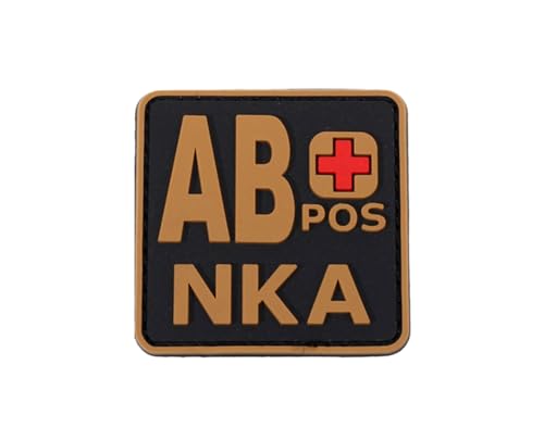 Ruoming 1 x taktischer Blutgruppen-Patch, 5,1 x 5,1 cm, PVC 3D, Hakenverschluss (Braun AB +) von Ruoming