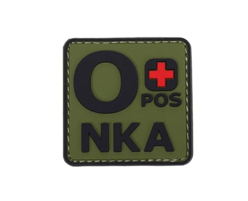 Ruoming 1 x taktischer Blutgruppen-Patch, 5,1 x 5,1 cm, PVC 3D, Hakenverschluss (Grün O+) von Ruoming
