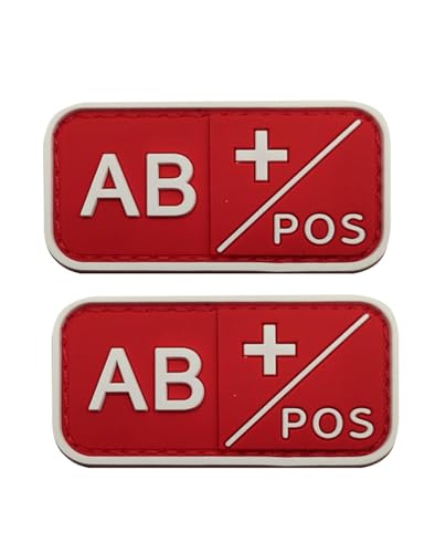 Ruoming 2 Stück Outdoor 3D PVC Weichgummi Medizinische Blutgruppe, Rrescue Hakenverschlüsse, Moral-Abzeichen, DIY-Zubehör (Rot und Weiß AB+) von Ruoming