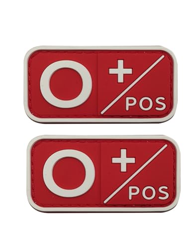 Ruoming 2 Stück Outdoor 3D PVC Weichgummi Medizinische Blutgruppe, Rrescue Hakenverschlüsse, Moral-Abzeichen, DIY-Zubehör (Rot und Weiß O+) von Ruoming