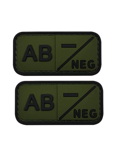 Ruoming 2 Stück Outdoor 3D PVC Weichgummi Medizinische Blutgruppe Rrescue Hakenverschlüsse Abzeichen, Moral-Abzeichen, DIY-Zubehör (Grün AB-) von Ruoming
