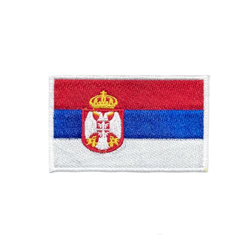 Ruoming Ruoming Aufnäher zum Aufbügeln, Nationalflagge, 8 x 5 cm, bestickt, selbstklebend, für Kleidung, Taschen, 1 Stück (Serbien) von Ruoming