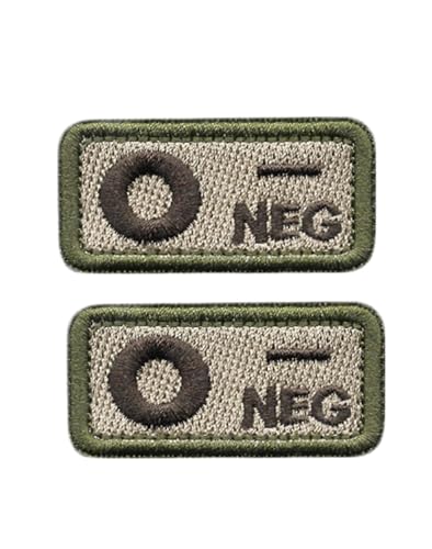 Ruoming Taktischer Aufnäher mit Blutgruppe, 5,1 x 2,5 cm, Klettverschluss, Militärausweis, Abzeichen für Jacken, Westen, Taschen, 2 Stück (Khaki O-) von Ruoming