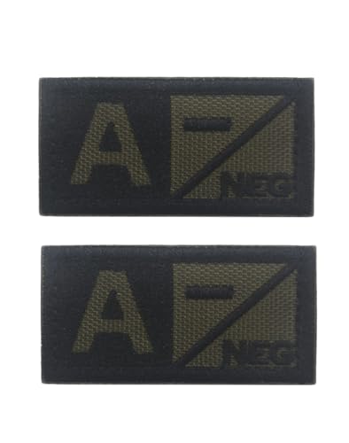 Ruoming Taktischer Aufnäher mit Blutgruppe, 5,1 x 2,5 cm, Klettverschluss, Militärausweis, Abzeichen für Jacken, Westen, Taschen, Stickaufnäher (Grün A-) von Ruoming