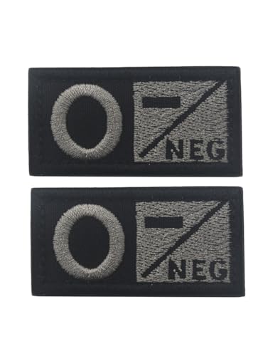 Ruoming Taktischer Aufnäher mit Blutgruppe, 5,1 x 2,5 cm, Klettverschluss, Militärausweis, Abzeichen für Jacken, Westen, Taschen, Stickaufnäher (Schwarz O-), 2 Stück von Ruoming