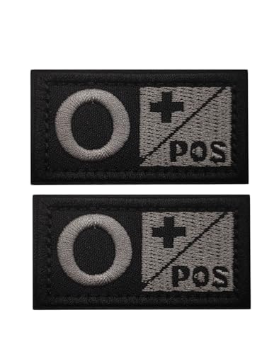 Ruoming Taktischer Aufnäher mit Blutgruppe, 5,1 x 2,5 cm, Klettverschluss, Militärausweis, Abzeichen für Jacken, Westen, Taschen, Stickerei-Aufnäher (Black O+), 2 Stück von Ruoming