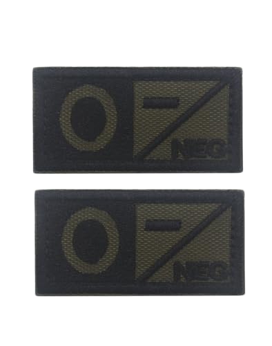 Ruoming Taktischer Aufnäher mit Blutgruppe, 5,1 x 2,5 cm, Klettverschluss, Militärausweis, Abzeichen für Jacken, Westen, Taschen, Stickerei-Flicken (Grün O-), 2 Stück von Ruoming
