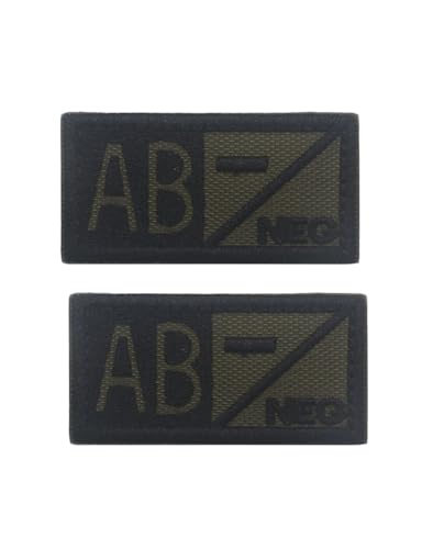 Ruoming Taktischer Aufnäher mit Blutgruppe, 5,1 x 2,5 cm, Klettverschluss, Militärausweis, Abzeichen für Jacken, Westen, Taschen, Stickerei-Flicken (grün AB), 2 Stück von Ruoming