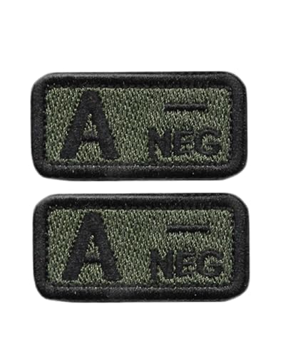 Ruoming Taktischer Aufnäher mit Blutgruppe, 5,1 x 2,5 cm, Klettverschluss, Militärausweis für Jacken, Westen, Taschen, 2 Stück (Grün A-) von Ruoming