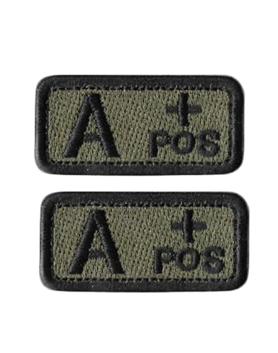 Ruoming Taktischer Aufnäher mit Blutgruppe, 5,1 x 2,5 cm, Klettverschluss, Militärausweis für Jacken, Westen, Taschen, 2 Stück (Grün A +) von Ruoming