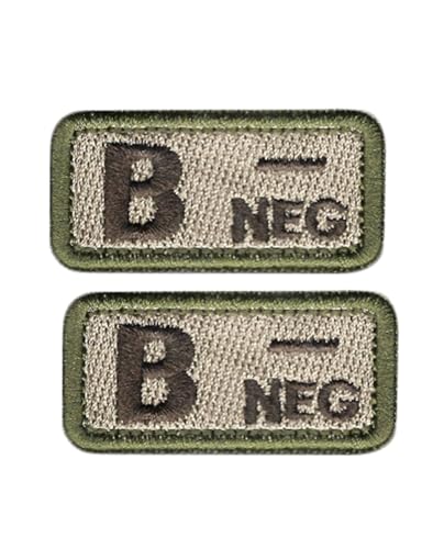 Ruoming Taktischer Aufnäher mit Blutgruppe, 5,1 x 2,5 cm, Klettverschluss, Militärausweis für Jacken, Westen, Taschen, 2 Stück (Khaki B-) von Ruoming