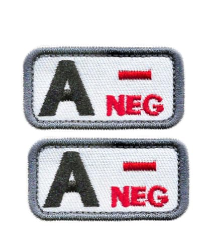 Ruoming Taktischer Aufnäher mit Blutgruppe, 5,1 x 2,5 cm, Klettverschluss, Militärausweis für Jacken, Westen, Taschen, 2 Stück (Weiß A-) von Ruoming