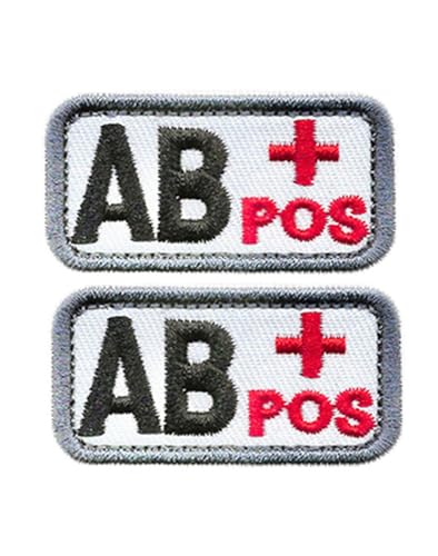 Ruoming Taktischer Aufnäher mit Blutgruppe, 5,1 x 2,5 cm, Klettverschluss, Militärausweis für Jacken, Westen, Taschen, 2 Stück (Weiß AB+) von Ruoming