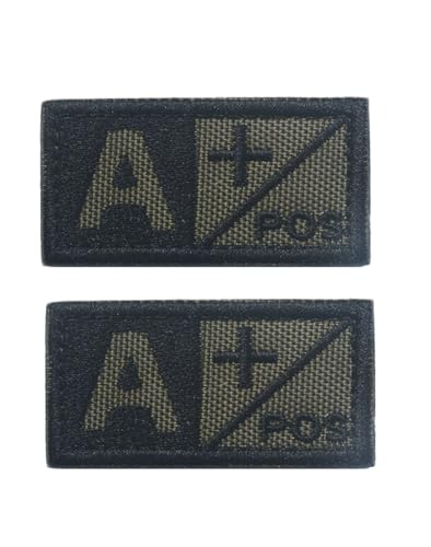 Ruoming Taktischer Aufnäher mit Blutgruppe, 5,1 x 2,5 cm, Klettverschluss, Militärausweis für Jacken, Westen, Taschen, Stickerei-Aufnäher (Grün A +), 2 Stück von Ruoming