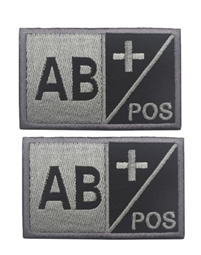 Ruoming Taktischer Aufnäher mit Blutgruppe, Stickerei-Aufnäher, 8 x 5 cm, Klettverschluss, Militärausweis für Jacken, Westen, Taschen (AB+), 2 Stück von Ruoming