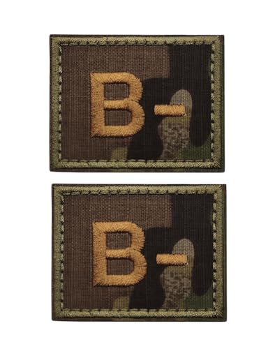 Ruoming Taktischer Aufnäher mit Bluttypen-Camouflage, Stickerei-Aufnäher, 5,1 x 4,1 cm, Klettverschluss, Militärausweis, Abzeichen für Jacken, Westen, Taschen, 2 Stück (B-) von Ruoming