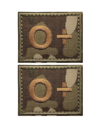 Ruoming Taktischer Aufnäher mit Bluttypen-Camouflage, Stickerei-Aufnäher, 5,1 x 4,1 cm, Klettverschluss, Militärausweis für Jacken, Westen, Taschen (O+), 2 Stück von Ruoming
