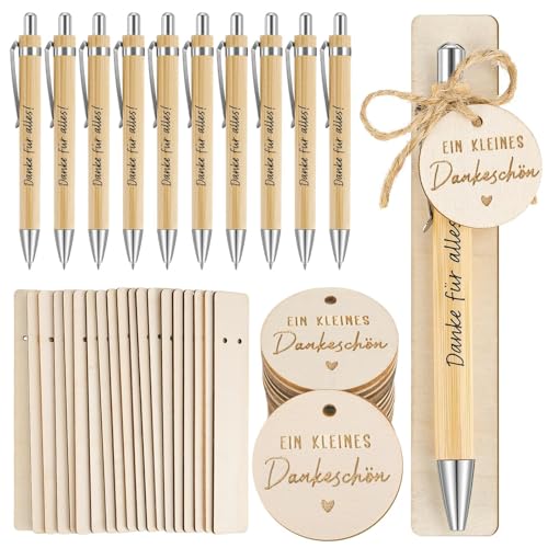 Ruryxel Kugelschreiber Dankeschön, 20 Stück Glücksstift Kugelschreiber mit Anhänger/Seil/Holzbrett, Dankeschön Geschenke für Kollegen, Lehrer, Schüler, Abschiedsgeschenk für Schulklasse von Ruryxel