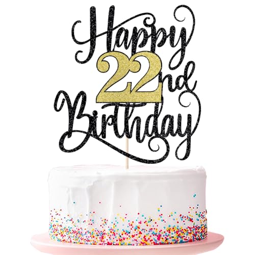 Happy 22th Birthday Cake Topper 22 Birthday Party Cake Decorations (Black and Gold Flashes, 22nd ) von Ruscalin