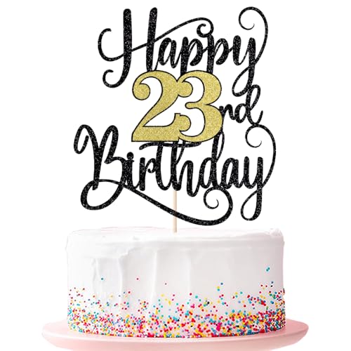 Happy 23th Birthday Cake Topper 23 Birthday Party Cake Decorations (Black and Gold Flashes, 23 Happy 23th Birthday Cake Topper 23 Birthday Party Cake Decorations (Black and Gold Flashes, 23 von Ruscalin