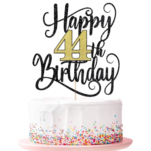Happy 44th Birthday Cake Topper 44 Birthday Party Cake Decorations (Black and Gold Flashes, 44th) von Ruscalin