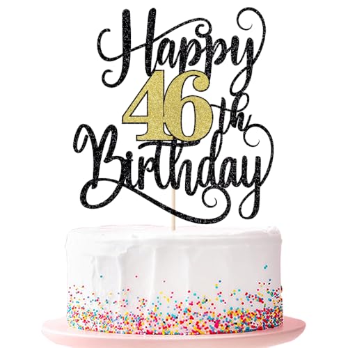Happy 46th Birthday Cake Topper 46 Birthday Party Cake Decorations (Black and Gold Flashes, 46th) von Ruscalin