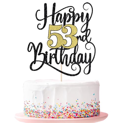 Happy 53th Birthday Cake Topper 53 Birthday Party Cake Decorations (Black and Gold Flashes, 53rd) von Ruscalin