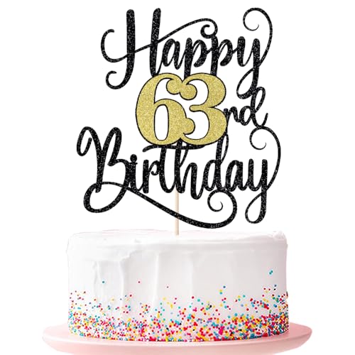 Happy 63th Birthday Cake Topper 63 Birthday Party Cake Decorations (Black and Gold Flashes, 63rd) von Ruscalin