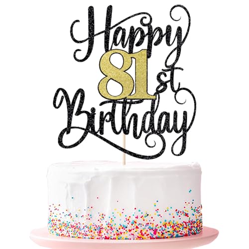 Happy 81th Birthday Cake Topper 81 Birthday Party Cake Decorations (Black and Gold Flashes, 81st) von Ruscalin