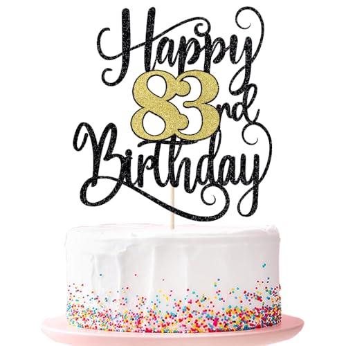 Happy 83th Birthday Cake Topper 83 Birthday Party Cake Decorations (Black and Gold Flashes, 83rd) von Ruscalin