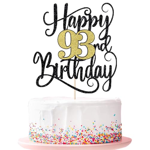 Happy 93th Birthday Cake Topper 93 Birthday Party Cake Decorations (Black and Gold Flashes, 93rd) von Ruscalin