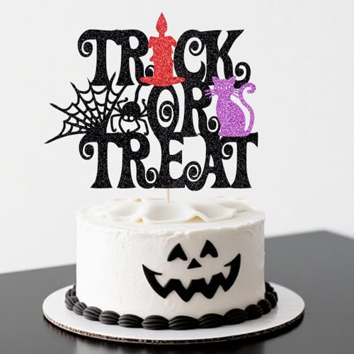 Ruscalin 1 x Halloween-Kuchenaufsatz, schwarzer Glitzer, Trick or Treat Burg, Boo Geist, Spinnennetz, Katze, Kuchendekoration, Kuchendekoration für Halloween, Geburtstag, Babyparty, Partyzubehör Ruscalin 1 x Halloween-Kuchenaufsatz, schwarzer Glitzer, Trick or Treat Burg, Boo Geist, Spinnennetz, Katze, Kuchendekoration, Kuchendekoration für Halloween, Geburtstag, Babyparty, Partyzubehör von Ruscalin