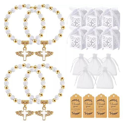 Ruspela 20-fädiges Taufgeschenk-Set: 20 Engel-Rosenkranz-Armbänder, 20 Taufboxen, 20 Organza-Beutel, 20 Anhänger von Ruspela
