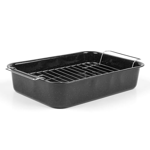 Russell Hobbs CW9161 Romano 34 cm Tiefer Bräter - Spülmaschinenfest Ofenbackform, Antihaftbeschich backform, Gemüse-Auflaufform, rechteckige Ofenplatt, emaillierter Stahl, ofenfest bis 230°C, schwarz von Russell Hobbs