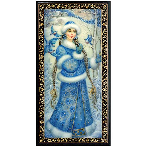Dekorative Schmuckschatulle aus Holz, handgefertigter Lack-Organizer, Schmuckhalter, Ringhalter, Geschenk-Box (Snow Maiden, 17,5 x 8,6 cm) von Russian Lacquer Miniature