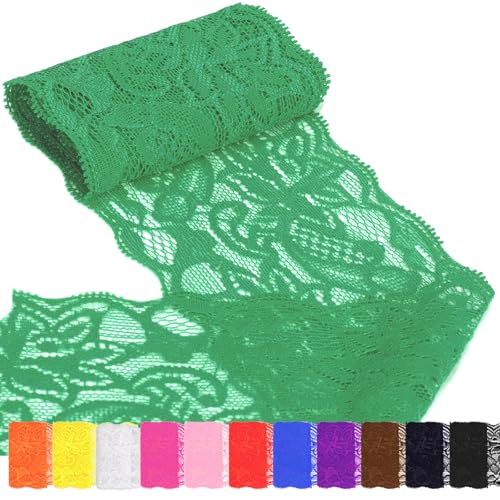 Rustark 1 Stück 5 Yard x 8cm Breite Grün Spitzenband Spitzenbordüre Spitzenstoff Spitze Stoff Stretch Elastic Spitzenborte Vintage Spitze Band für Nähen DIY Handwerk Dekor von Rustark