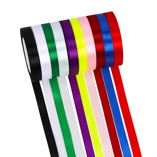 Rustark 10 Rollen 15mm x 22,5m Polyester Satinband Sortiment Set, 10 Farben Stoffband Satinband, Schleifenband Geschenkband Satin Ribbon Assortment für Geschenkverpackungen, Dekorhandwerk von Rustark