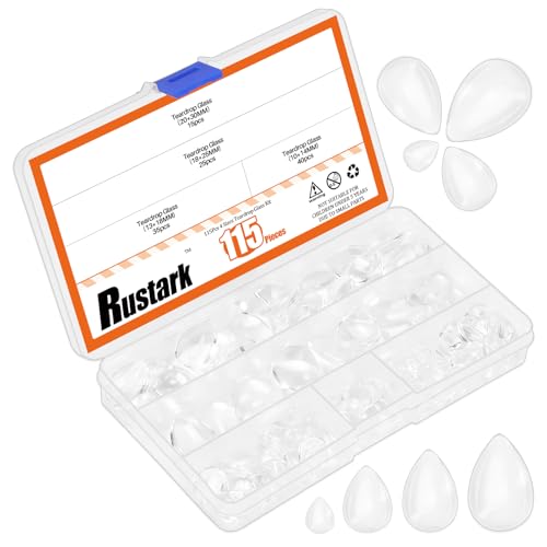 Rustark 115 Stück 4 Größen 25mm Tränen Glas Cabochons Glaskuppel Bastel Set Glascabochons Klar Cabochons Flatback Klarglas Cabochons für DIY, Handwerkliche, Anhänger, Geschenk, Schmuckherstellung von Rustark