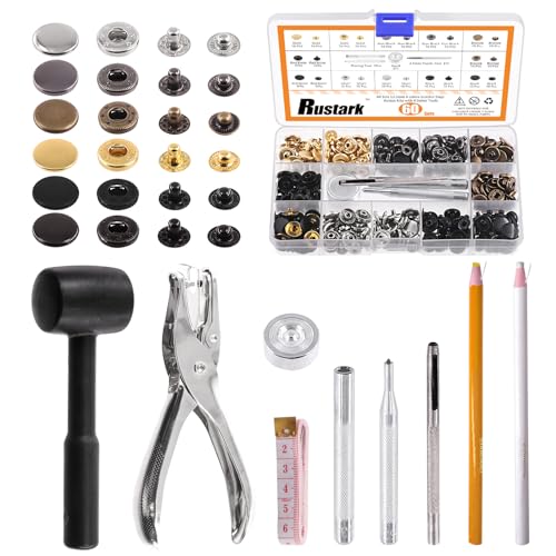 Rustark 120 Sets 12,5 mm 6 Farben Leder Druckknopf Set mit Hammer Zange und Werkzeugen, Metall Druckknopf Kleidungs Druckknopf Sortiment Set für Leder, Kleidung, Jacken, Jeans, DIY Handwerk Rustark 120 Sets 12,5 mm 6 Farben Leder Druckknopf Set mit Hammer Zange und Werkzeugen, Metall Druckknopf Kleidungs Druckknopf Sortiment Set für Leder, Kleidung, Jacken, Jeans, DIY Handwerk von Rustark