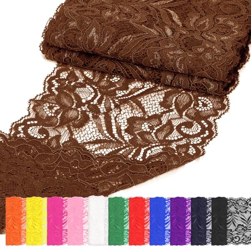 Rustark 15cm Spitzenstoff Elastisch für Stirnbänder Strumpfbänder Hochzeitssträuße (15cm Dark Coffee) von Rustark
