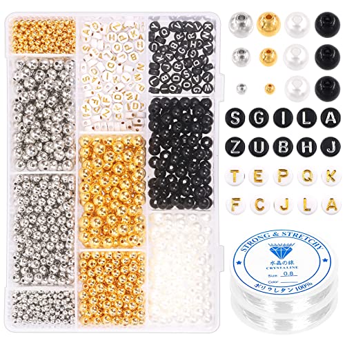 Rustark 1802Pcs 6mm 8mm Gold and Silver Spacer Beads and Mixed Letter Spacer Beads Set with 2 Roll Crystal String Cord for Bracelets and Jewelry Making Rustark 1802Pcs 6mm 8mm Gold and Silver Spacer Beads and Mixed Letter Spacer Beads Set with 2 Roll Crystal String Cord for Bracelets and Jewelry Making von Rustark