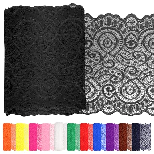 Rustark 18cm Spitzenstoff Elastisch für Stirnbänder Strumpfbänder Hochzeitssträuße (18cm Black) von Rustark
