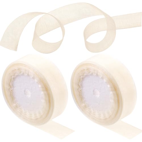 Rustark 2 Rolle 2,5cm x 23m Beige Organzaband Transparentes Geschenkband Organza Bänder Transparentes Chiffonband Tüllband Sheer Organza Ribbon für Geschenkverpackungen Dekoration von Rustark