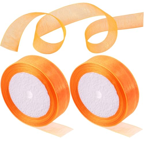 Rustark 2 Rolle 2,5cm x 23m Orange Organzaband Transparentes Geschenkband Organza Bänder Transparentes Chiffonband Tüllband Sheer Organza Ribbon für Geschenkverpackungen Weihnachten Dekoration von Rustark