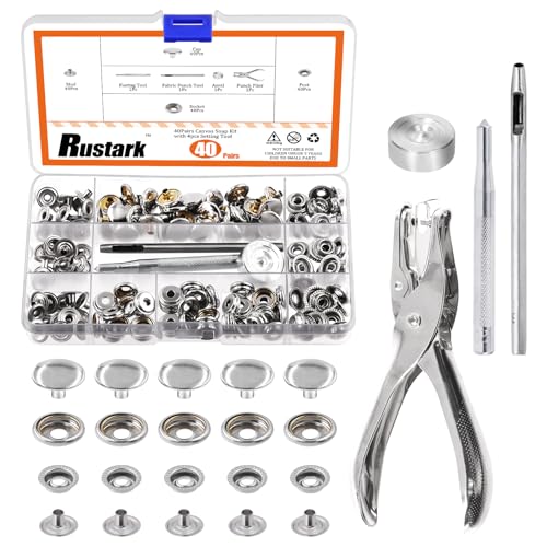 Rustark 40 Sets 160 Stück Edelstahl Segelknöpfe Marine Druckknopf mit Zange mit 4 Stück Werkzeug, 15 mm Druckknöpfe Heavy Duty Druckknopfkappen mit Zange für Canvas Bootabdeckung Rustark 40 Sets 160 Stück Edelstahl Segelknöpfe Marine Druckknopf mit Zange mit 4 Stück Werkzeug, 15 mm Druckknöpfe Heavy Duty Druckknopfkappen mit Zange für Canvas Bootabdeckung von Rustark