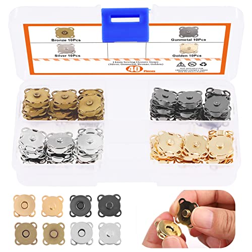 Rustark 40 Sets Knopfverschlüsse Druckknöpfe Knopfverschluss zum Einnähen in Beutelverschluss runder Knopf für Kleidung, Handtaschen, Nähen, DIY Handwerk (14 mm) von Rustark